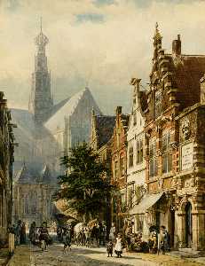 Many figures in the streets of Haarlem