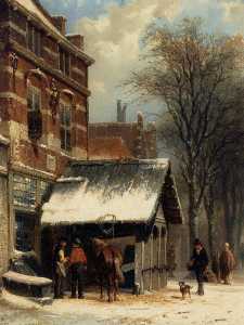 Cornelis Springer - The Smithy of Culemborg in the Winter
