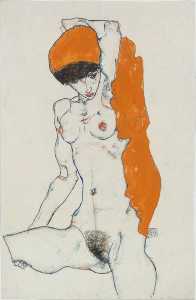 Standing Nude with Orange Drapery