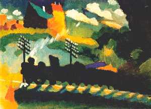 Wassily Kandinsky - View of Murnau with train and castel - (own a famous paintings reproduction)