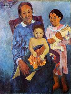 Tahitian woman and two children