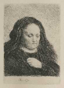 Rembrandt Van Rijn - Rembrandt-s Mother in a Black Dress, as Small Upright Print