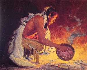 Indian by Firelight