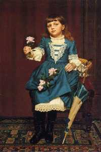 John George Brown - Daisy McComb Holding a Pink Rose