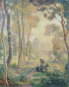 Henri Lebasque - Child with goat in the Pierrefonds Forest