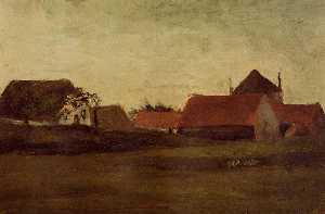 Farmhouses in Loosduinen near the Hague, in Twilight