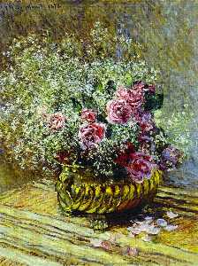 Claude Monet - Flowers in a Pot (also known as Roses and Baby-s Breath)