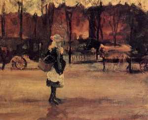 Vincent Van Gogh - Girl in the Street, Two Coaches in the Background (also known as A Coach Stand)