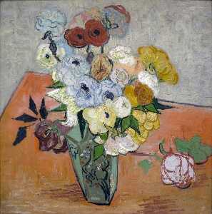 Japanese Vase with Roses and Anemones