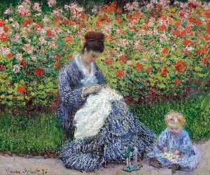 Camille Monet and a Child in the Artist’s Garden in Argenteuil