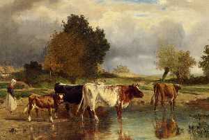 Constant Troyon - Calf cows at the marl