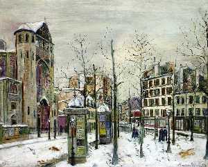 The squre Abbesses in the Snow