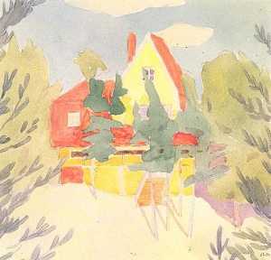 Landscape with the house with red roof