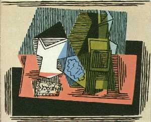 Pablo Picasso - Glass, bottle, packet of tobacco