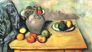 Still life, jug and fruit on a table