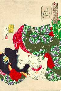 A young woman from Kansei period playing with her cat