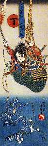 Koga Saburo, suspendeding a basket, watching a dragon