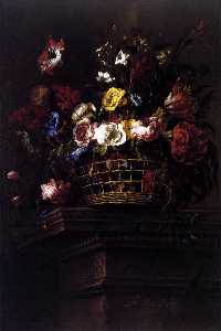 Basket of Flowers on a Plinth