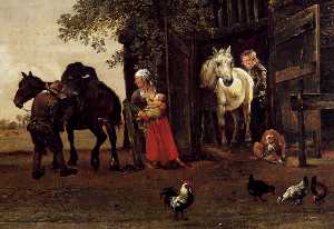 Figures with Horses by a Stable (detail)