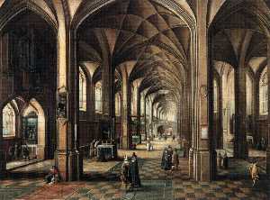 Interior of a Church with a Family in the Foreground