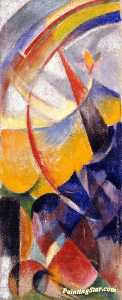 Franz Marc - Mountain Landscape with Rainbow (left hand part of three part fire screen)