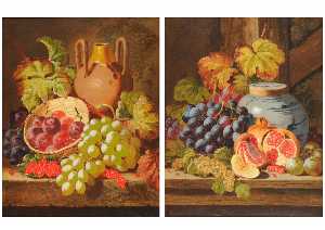 Still Life Of Plums, Grapes And Redcurrants With An Earthenware Pot Nearby