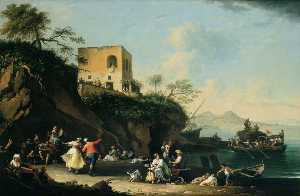 Pietro Fabris - Peasants Merrymaking On The Shore At Posillipo, Italy