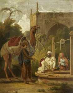 Indian Scene - Figures And A Camel At A Well