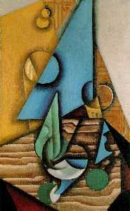Juan Gris - Bottle and glass on a table - -