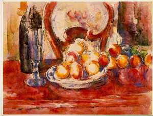 Paul Cezanne - still life- apples, bottle and chairback