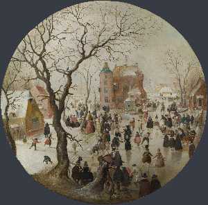 A Winter Scene with Skaters near a Castle