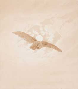 Owl Flying against a Moonlit Sky