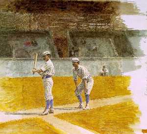 Baseball Players Practicing, watercolor on pape