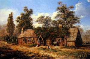 Bush cottage near Woodend , (1871)