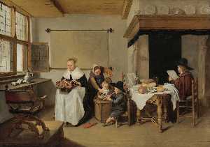 A Domestic Interior with a Family