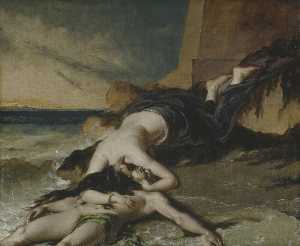 William Etty - Hero, Having Thrown herself from the Tower at the Sight of Leander Drowned, Dies on his Body