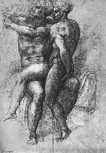 Michelangelo Morlaiter - Nude female seated on the knees of a seated male nude: Adam and Eve