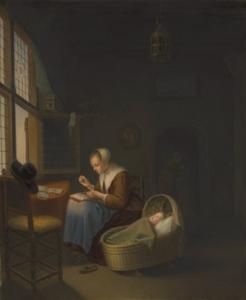 Johannes Vermeer - Plaque of a Dutch woman tatting lace