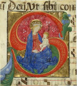 Danish Unknown Goldsmith - Manuscript Illumination with the Virgin and Child in an Initial S, from an Antiphonary