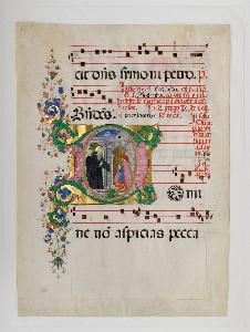 Danish Unknown Goldsmith - Manuscript Leaf with Saint Benedict Resuscitating a Boy in an Initial D, from an Antiphonary