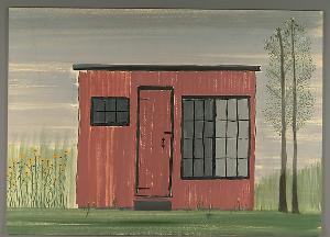 Walker Evans - [Red Building in Field]