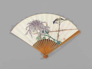 Jin Xiya - Carved fan, chrysanthemum and bird