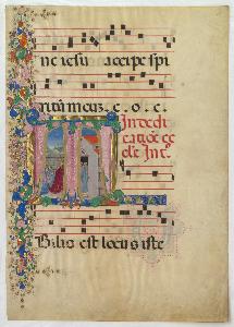 Mariano Del Buono - Manuscript Leaf with the Dedication of a Church in an Initial T, from a Gradual