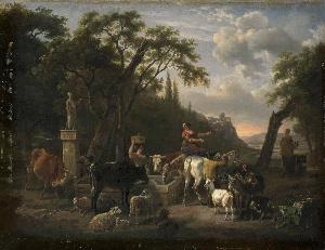 Jean Louis Demarne - Italian Landscape with Shepherds and Animals at a Fountain, Jean Louis Demarne, 1780 - 1810