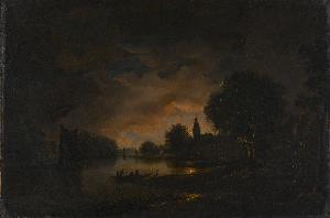 Aert Van Der Neer - River View by Moonlight, Aert van der Neer (manner of), c. 1850 - c. 1875
