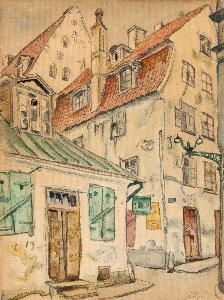 Mstislav Dobuzhinsky - A Street Scene from Riga