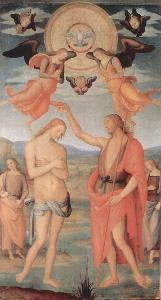 Pietro Perugino (Pietro Vannucci) - Altarpiece-#160;of-#160;St. Augustine - Scene Baptism of Christ