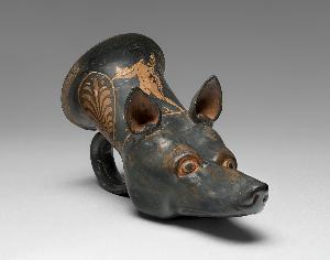 Danish Unknown Goldsmith - Apulian Dog Head Rhyton\n\n(Main View, 3/4 right front at 3/4 from above)