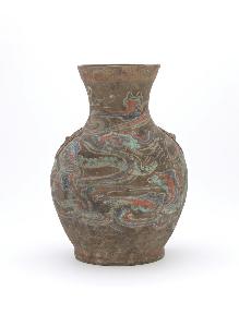 Danish Unknown Goldsmith - jar with painted dragon design