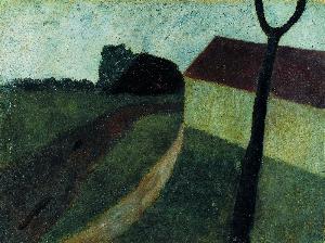 Paula Modersohn-Becker - Twilight landscape with house and branch fork